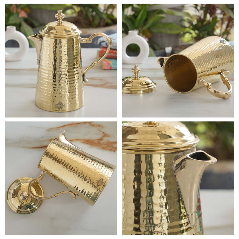 Brass Jug With Hammered Design With Handle with Lid - 1400 ML