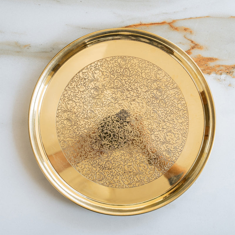 Brass Thali With Embossed With Shine Finish
