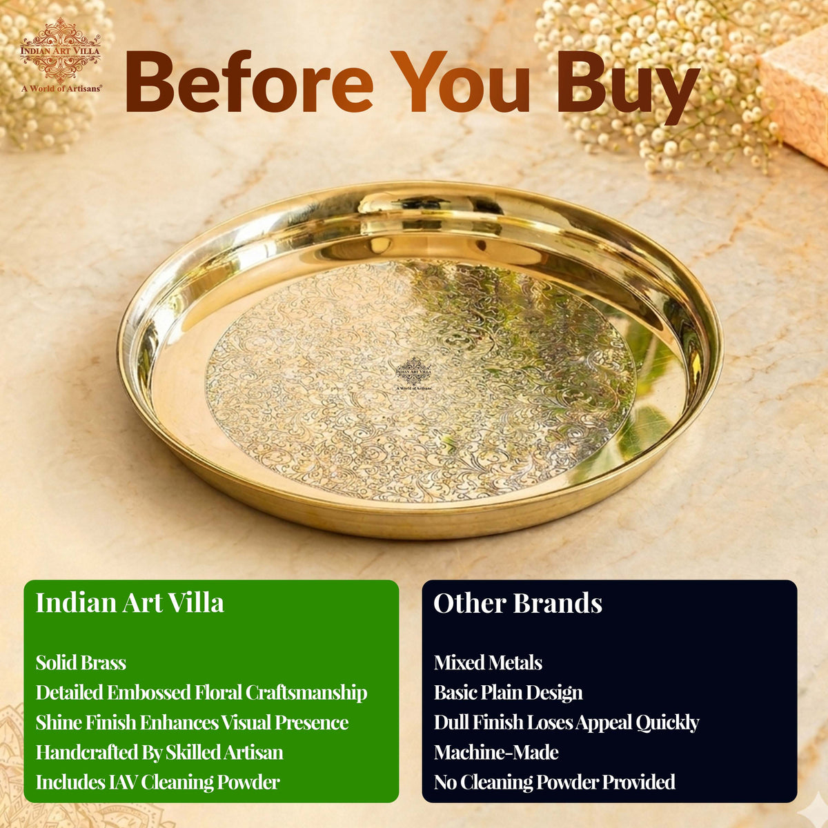 Brass Thali With Embossed With Shine Finish