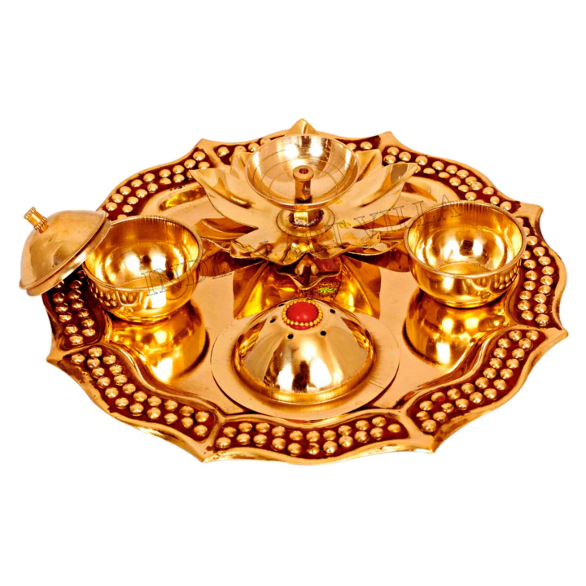 Pure Brass Handmade Designer Pooja, Aarti Thali Set Designer Borders, Spiritual Item, 25.40 CMS