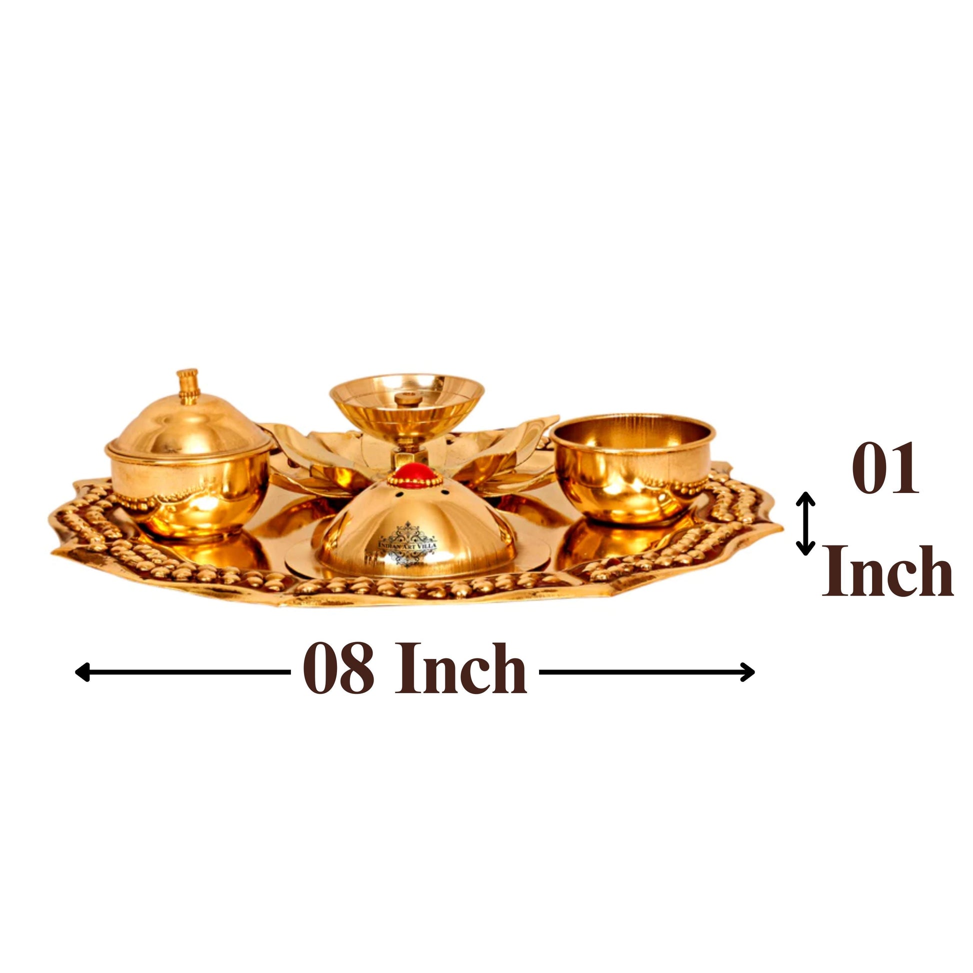 Pure Brass Handmade Designer Pooja, Aarti Thali Set Designer Borders, Spiritual Item, 25.40 CMS