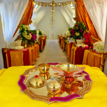 Pure Brass Handmade Designer Pooja, Aarti Thali Set Designer Borders, Spiritual Item, 25.40 CMS