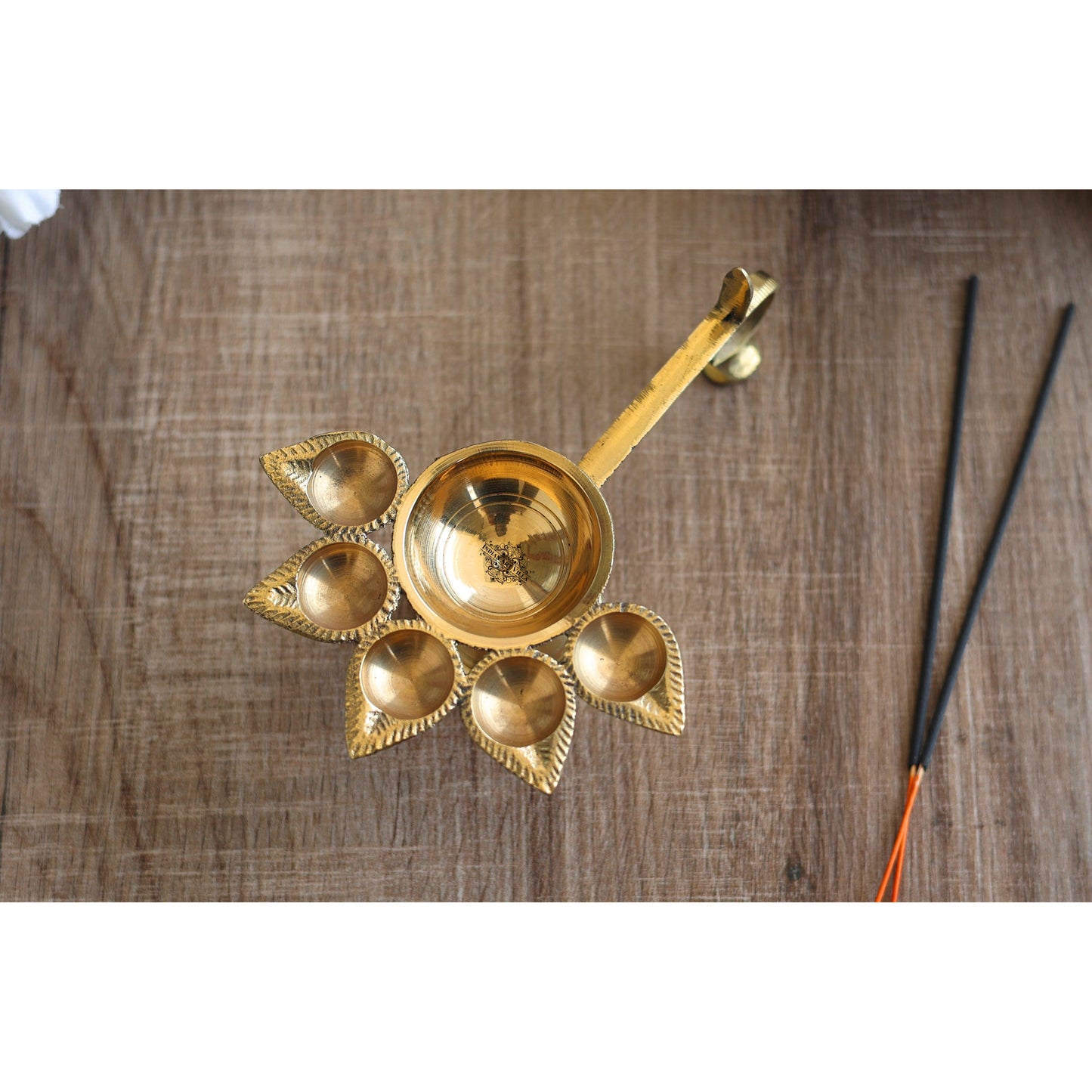 Brass Panch Aarti Diya with Antique Design, Idol for Home and tempel Pooja.