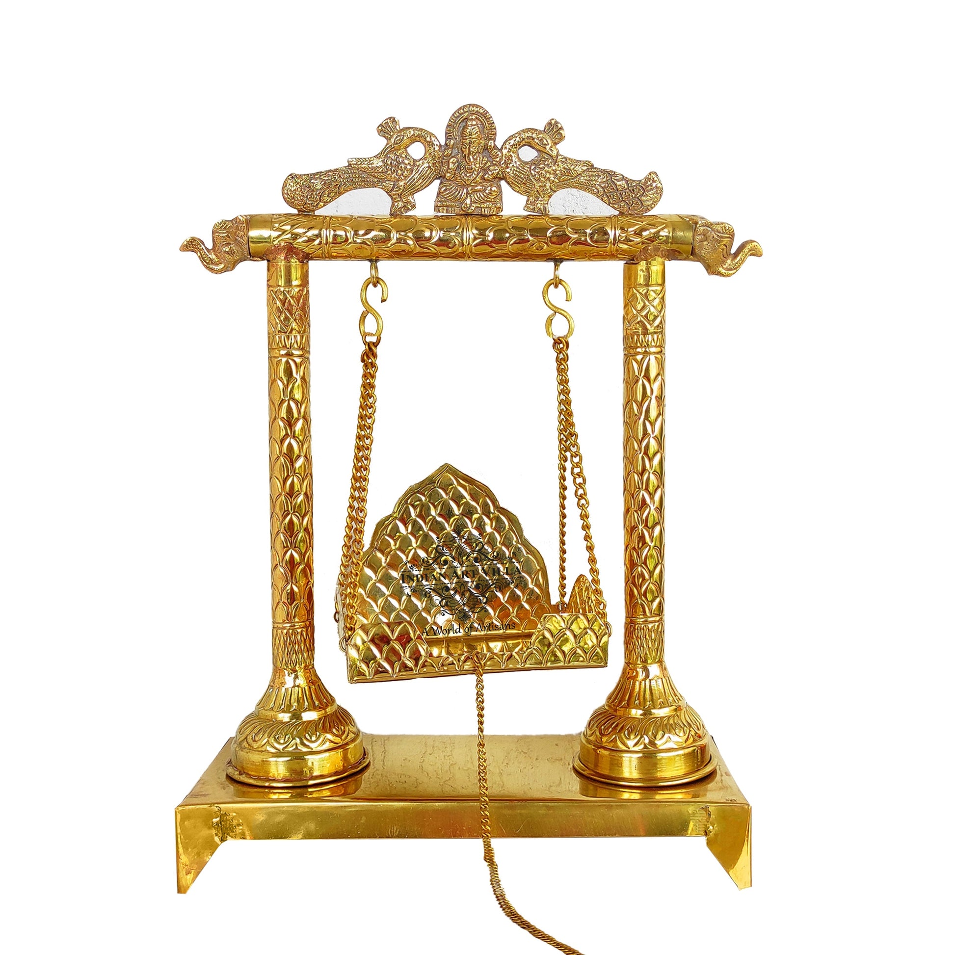 Ganesh Ji Design Brass Jhula Swing, for Ladu Gopal Ji Lord Ganesha, Temple Home, Height 40.64 cm, Gold