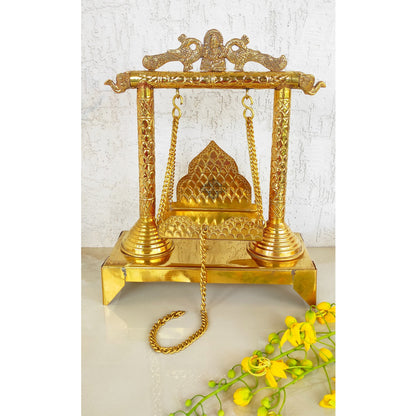 Ganesh Ji Design Brass Jhula Swing, for Ladu Gopal Ji Lord Ganesha, Temple Home, Height 40.64 cm, Gold