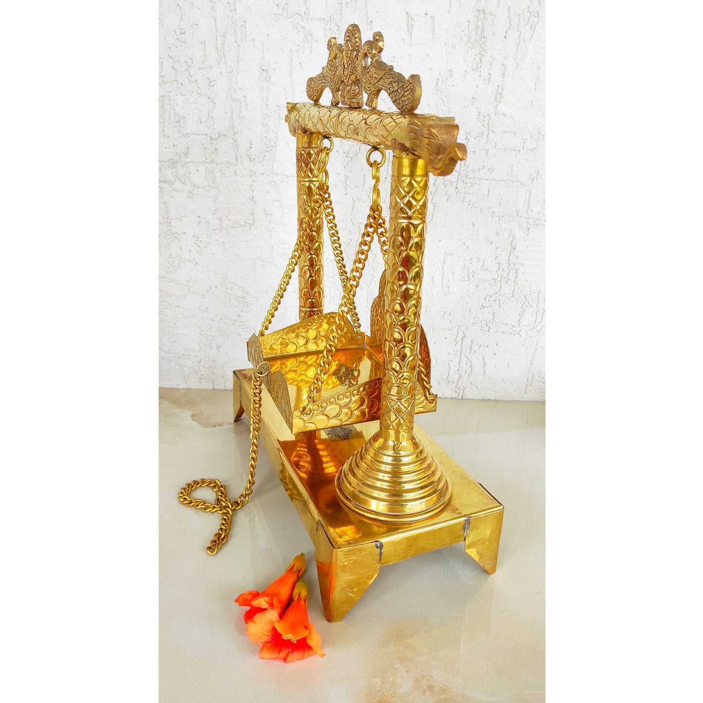 Ganesh Ji Design Brass Jhula Swing, for Ladu Gopal Ji Lord Ganesha, Temple Home, Height 40.64 cm, Gold