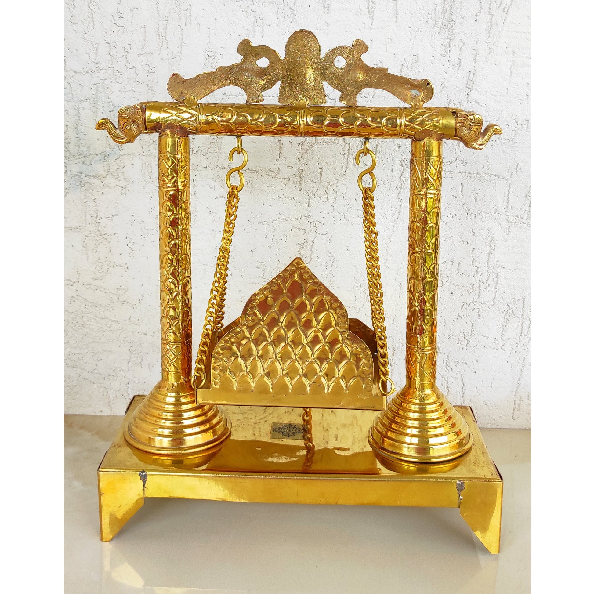 Ganesh Ji Design Brass Jhula Swing, for Ladu Gopal Ji Lord Ganesha, Temple Home, Height 40.64 cm, Gold