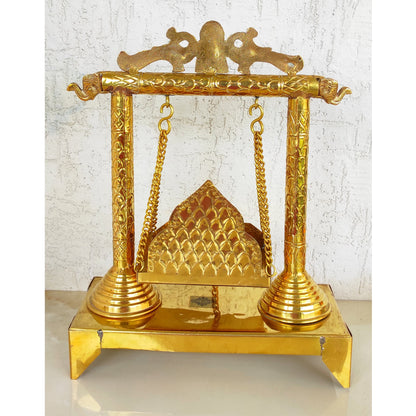 Ganesh Ji Design Brass Jhula Swing, for Ladu Gopal Ji Lord Ganesha, Temple Home, Height 40.64 cm, Gold