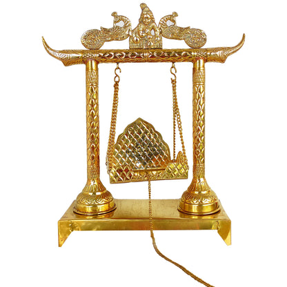 Krishna Ji Design Brass Jhula Swing, for Ladu Gopal Ji Lord Ganesha, Temple Home, Height 46.99 cm, Gold