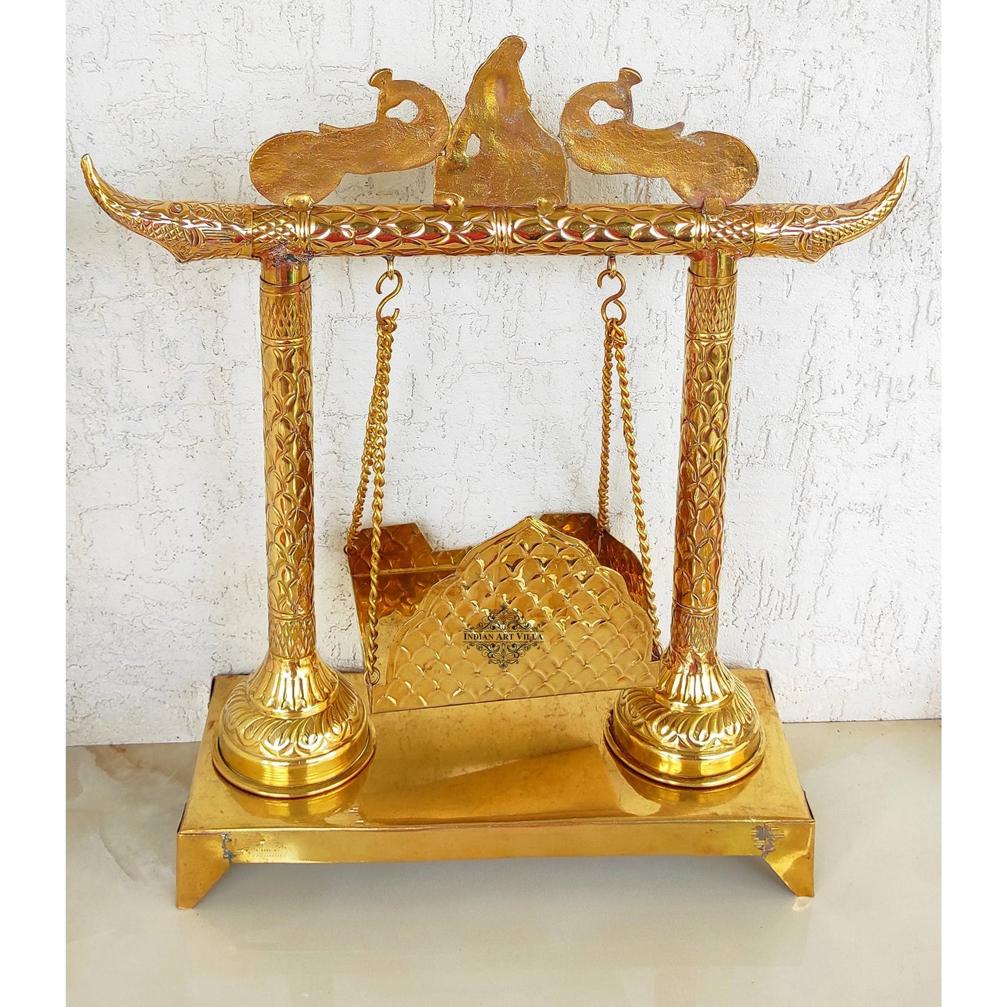 Krishna Ji Design Brass Jhula Swing, for Ladu Gopal Ji Lord Ganesha, Temple Home, Height 46.99 cm, Gold