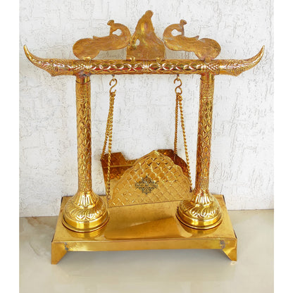 Krishna Ji Design Brass Jhula Swing, for Ladu Gopal Ji Lord Ganesha, Temple Home, Height 46.99 cm, Gold