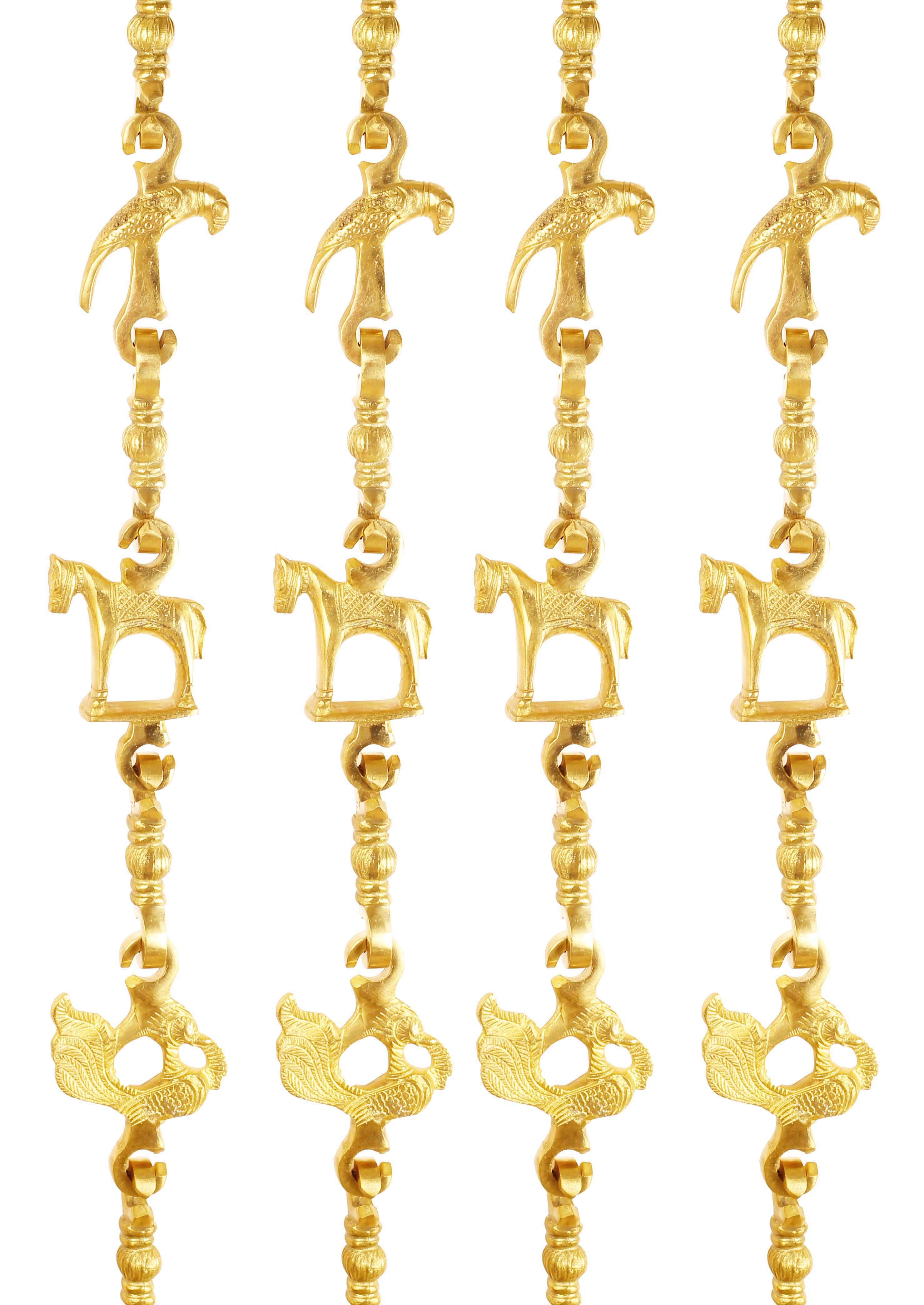 Brass Swing Jhula Chain Design:- Parrot Horse Peacock Indoor Hanging Link Approax 186.18 cm Each X4, Gold, Set of 4