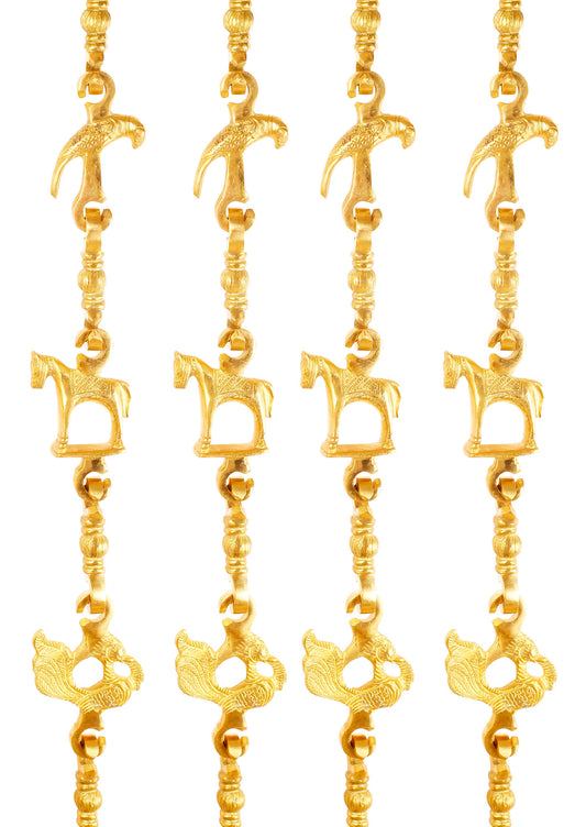 Brass Swing Jhula Chain Design:- Parrot Horse Peacock Indoor Hanging Link Approax 186.18 cm Each X4, Gold, Set of 4