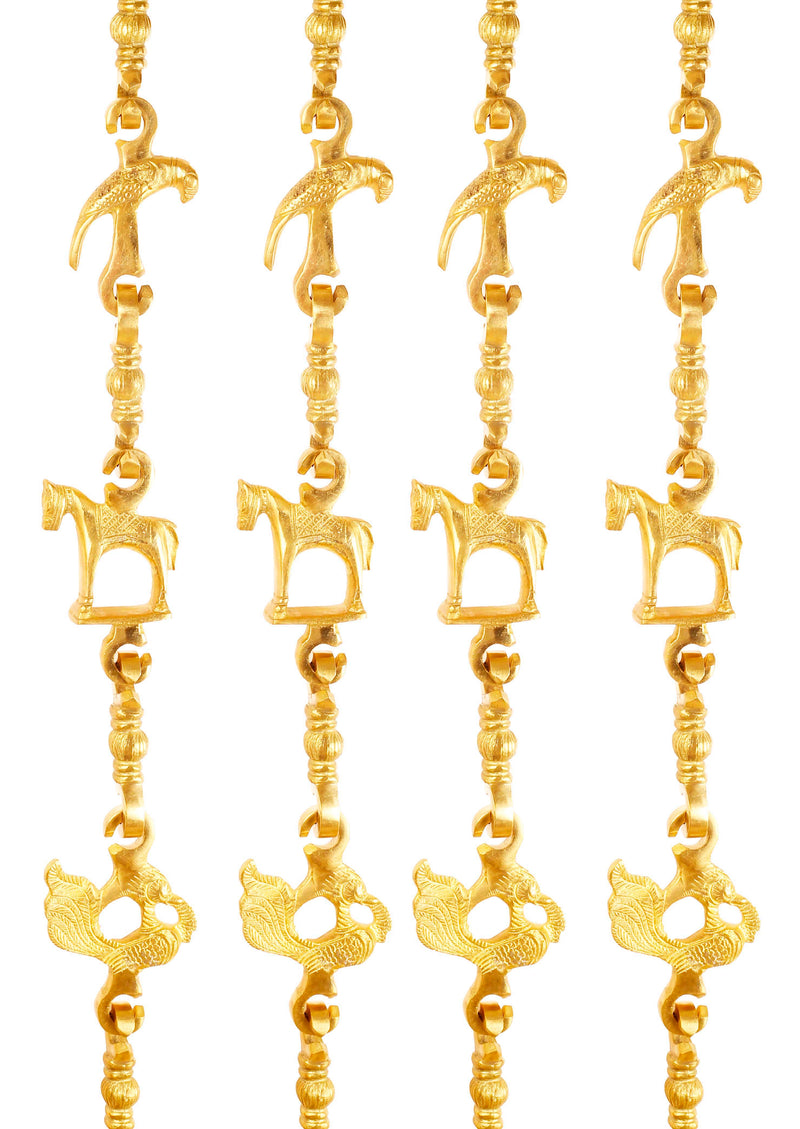 Brass Swing Jhula Chain Design:- Parrot Horse Peacock Indoor Hanging Link Approax 186.18 cm Each X4, Gold, Set of 4