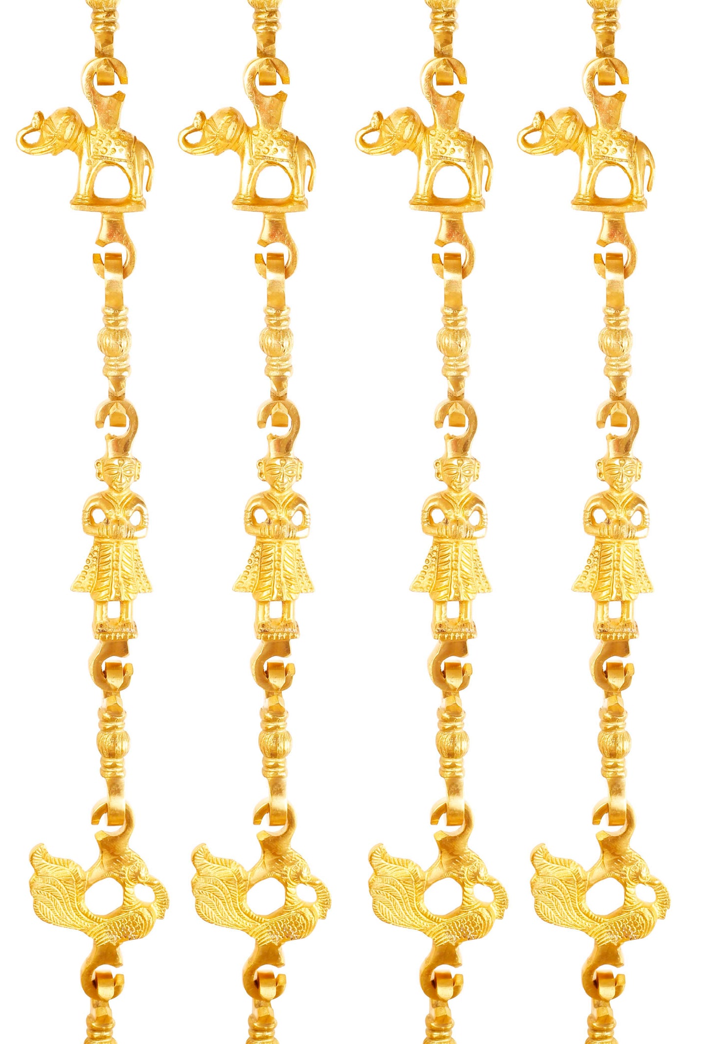Brass Jhula Chain Elephant, Men Guard, Peacock, Rudraksh Design, 191.01 cm Each, Set of 4