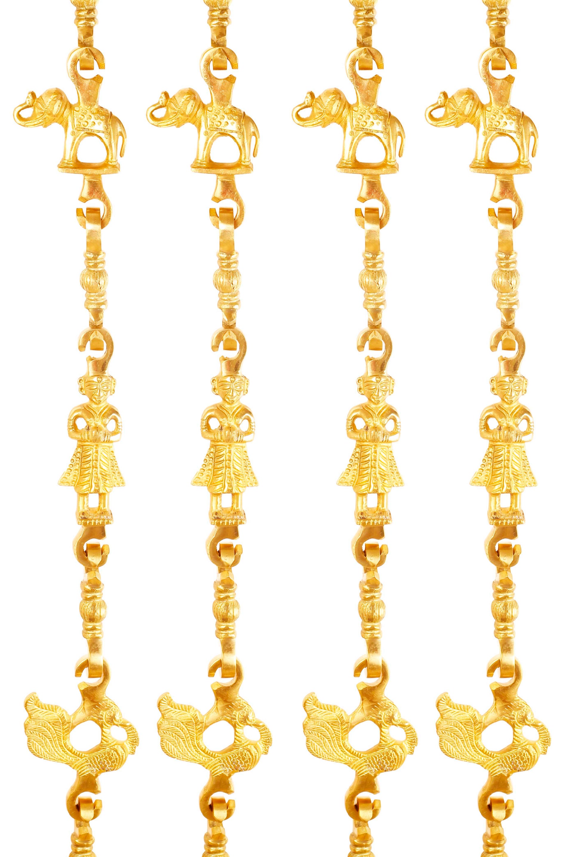 Brass Jhula Chain Elephant, Men Guard, Peacock, Rudraksh Design, 191.01 cm Each, Set of 4