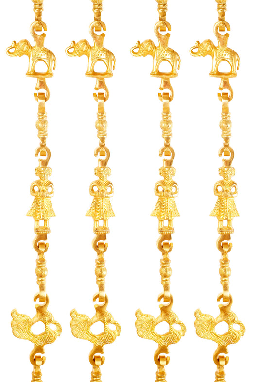 Brass Jhula Chain Elephant, Men Guard, Peacock, Rudraksh Design, 191.01 cm Each, Set of 4