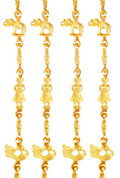 Brass Jhula Chain Elephant, Men Guard, Peacock, Rudraksh Design, 191.01 cm Each, Set of 4