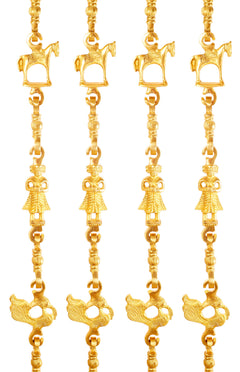Brass Jhula Chain Horse, Men Guard, Peacock, Rudraksh Design, 191.01 cm Each, Set of 4