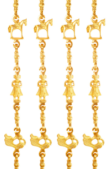 Brass Jhula Chain Horse, Men Guard, Peacock, Rudraksh Design, 191.01 cm Each, Set of 4