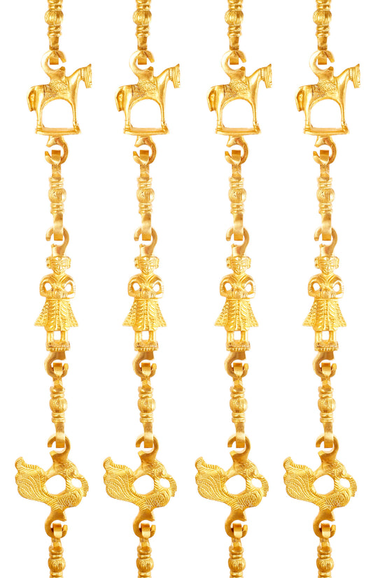 Brass Jhula Chain Horse, Men Guard, Peacock, Rudraksh Design, 191.01 cm Each, Set of 4