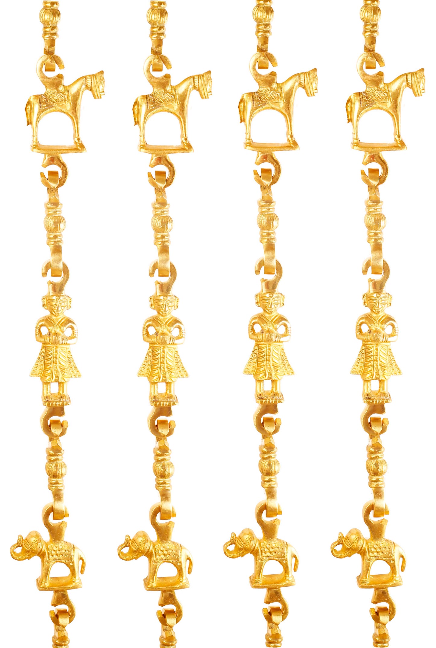 Brass Jhula Chain Horse, Men Guard , Elephant, Rudraksh Design, 191.01 cm Each, Set of 4