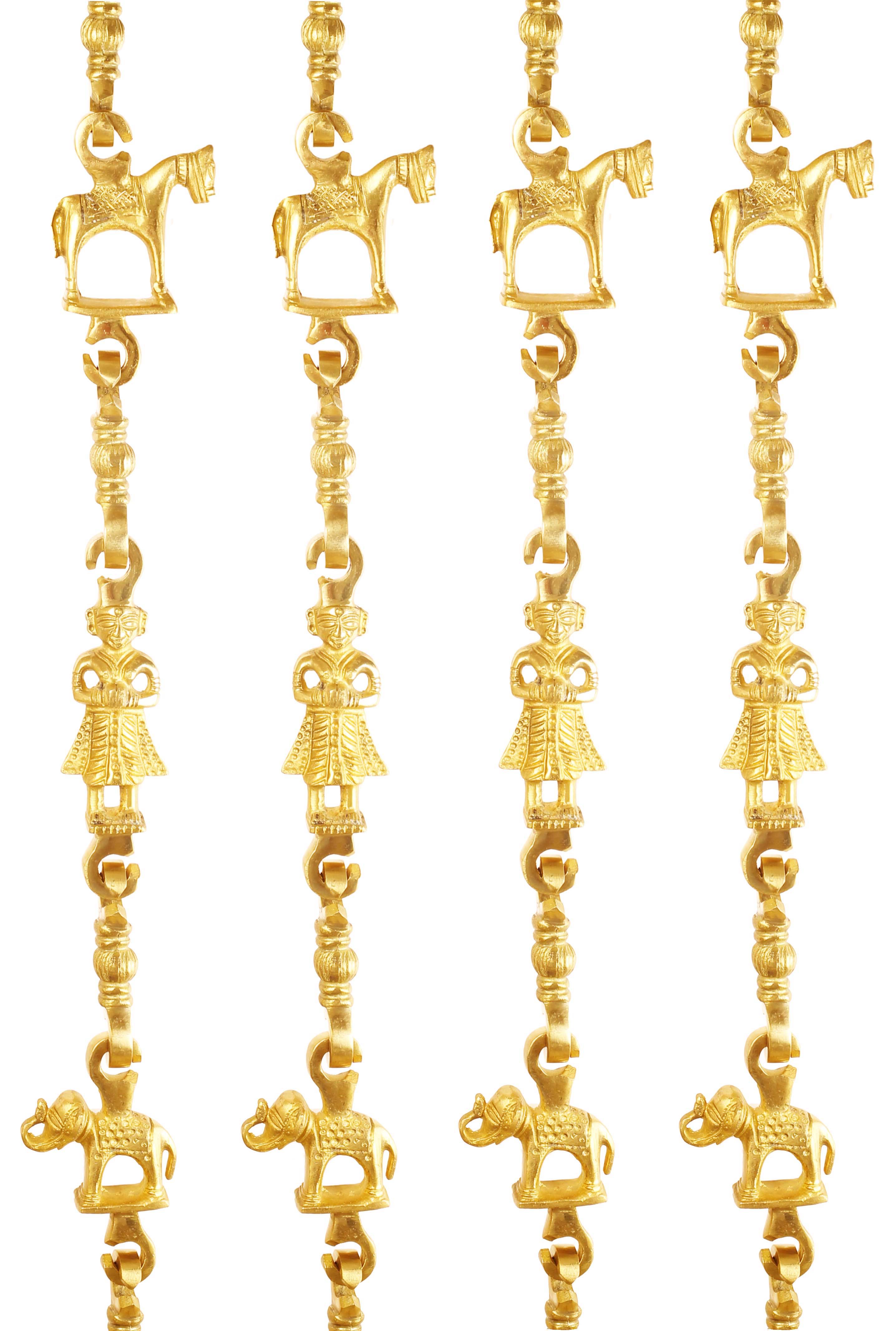 Brass Jhula Chain Horse, Men Guard , Elephant, Rudraksh Design, 191.01 cm Each, Set of 4