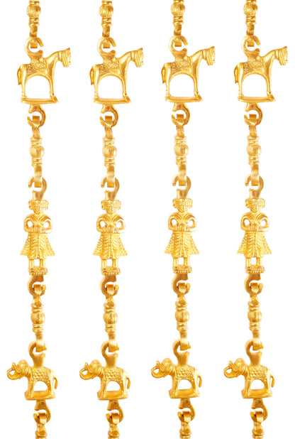 Brass Jhula Chain Horse, Men Guard , Elephant, Rudraksh Design, 191.01 cm Each, Set of 4