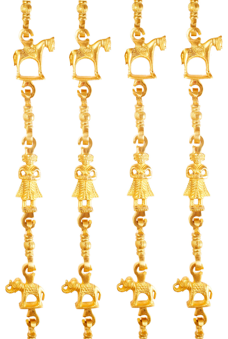 Brass Jhula Chain Horse, Men Guard , Elephant, Rudraksh Design, 191.01 cm Each, Set of 4