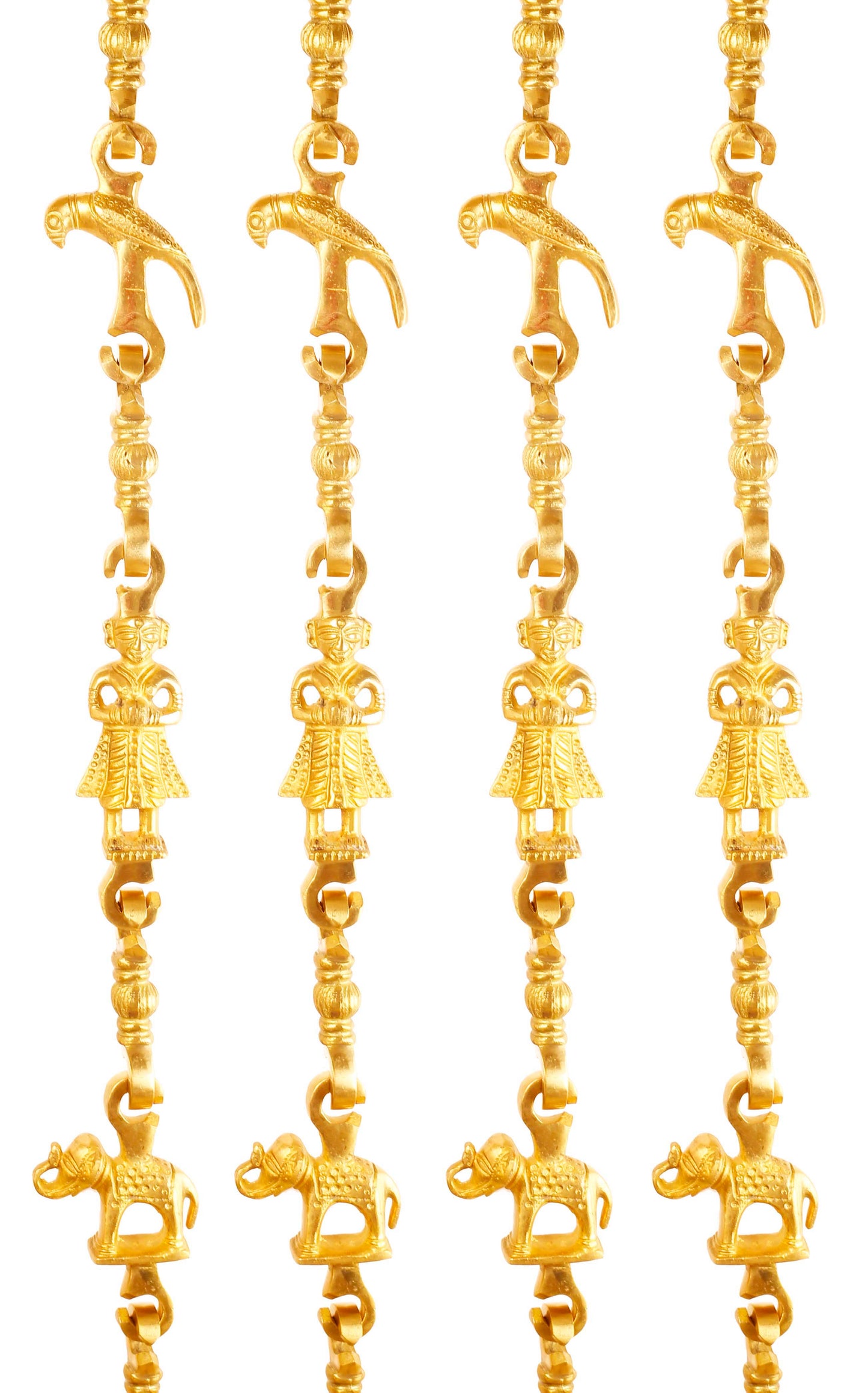 Brass Jhula Chain Peacock, Men Guard , Elephant, Rudraksh Design, 192.53 cm Each, Set of 4