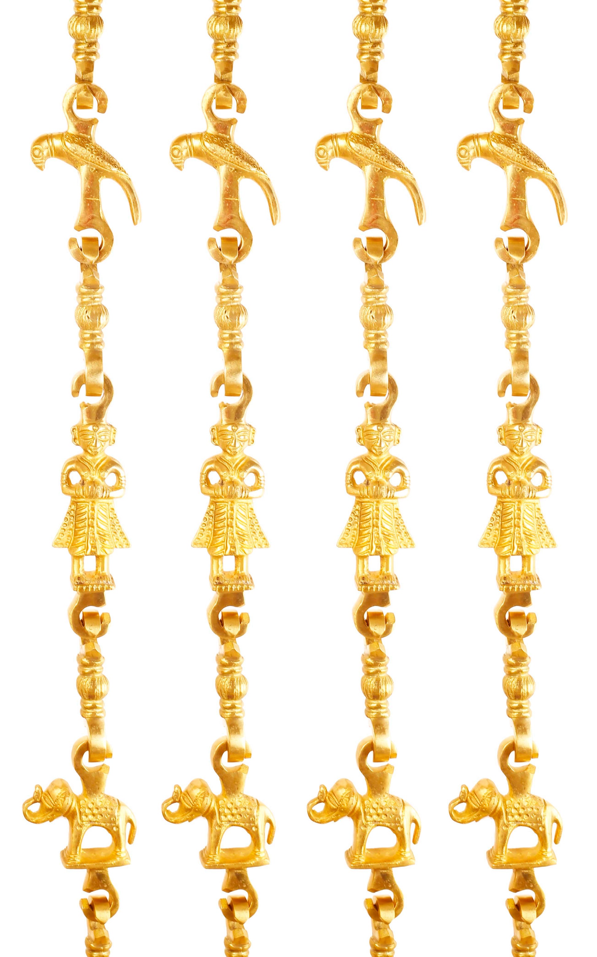 Brass Jhula Chain Peacock, Men Guard , Elephant, Rudraksh Design, 192.53 cm Each, Set of 4
