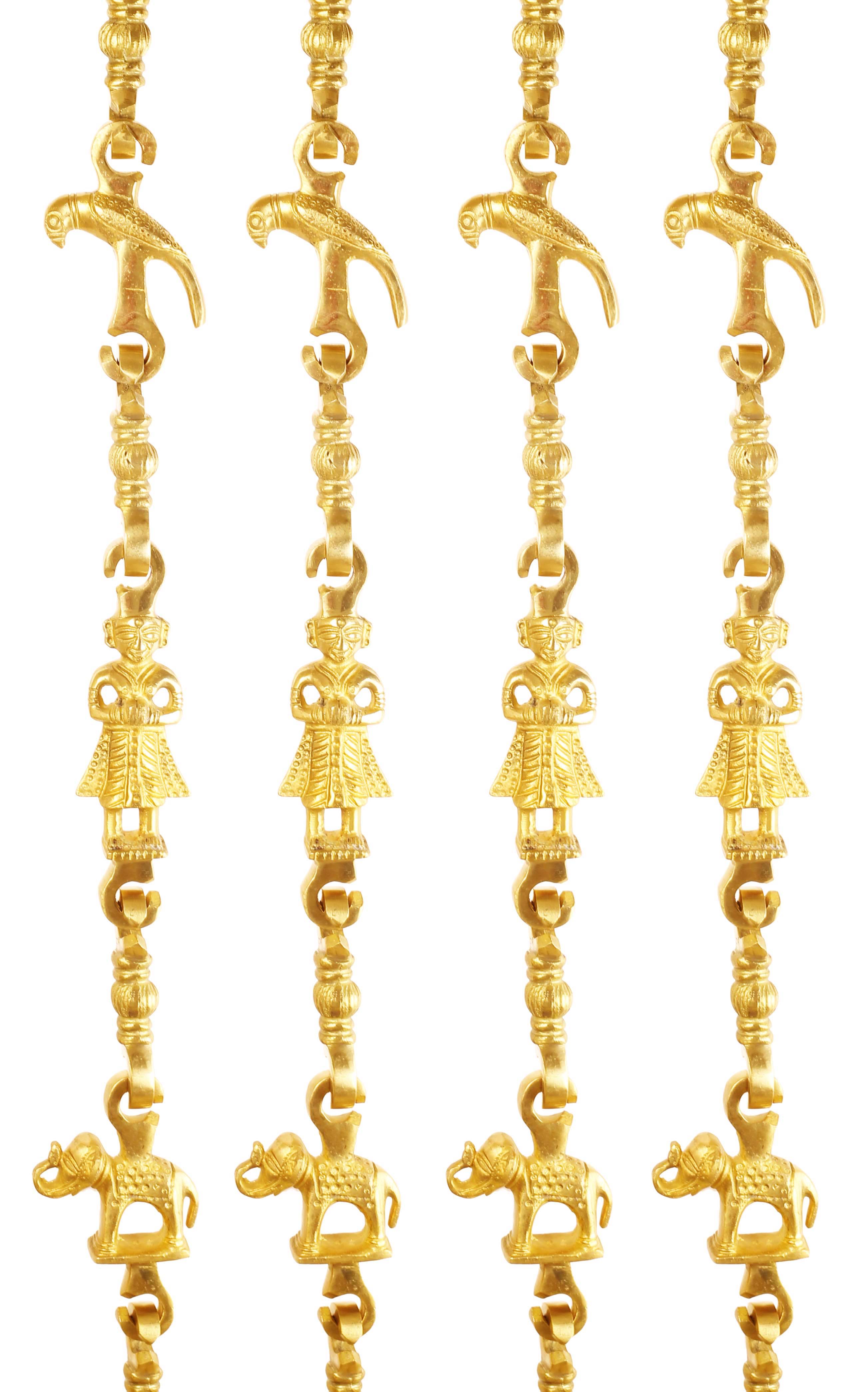 Brass Jhula Chain Peacock, Men Guard , Elephant, Rudraksh Design, 192.53 cm Each, Set of 4