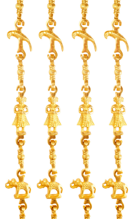 Brass Jhula Chain Peacock, Men Guard , Elephant, Rudraksh Design, 192.53 cm Each, Set of 4
