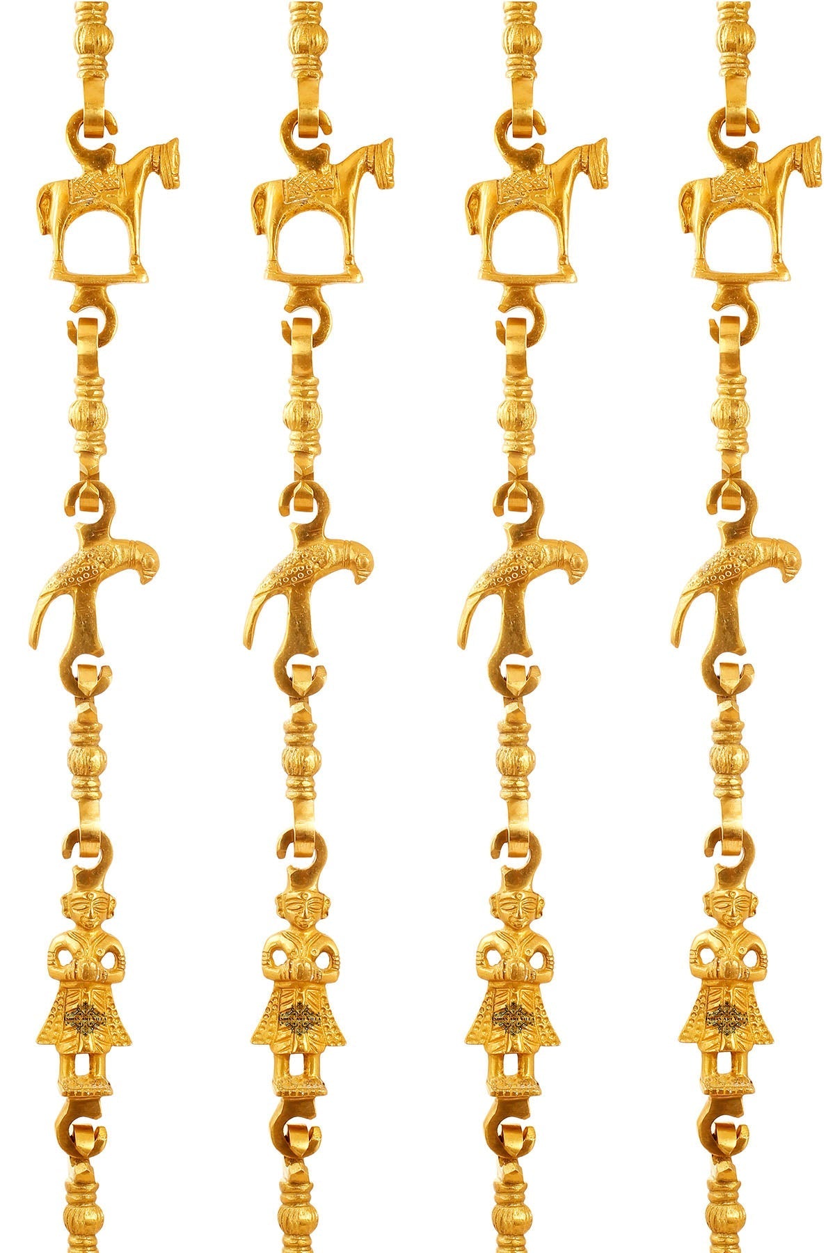 Brass Jhula Chain Horse, Parrot, Men Guard, Rudraksh Design, 193 cm Each, Set of 4