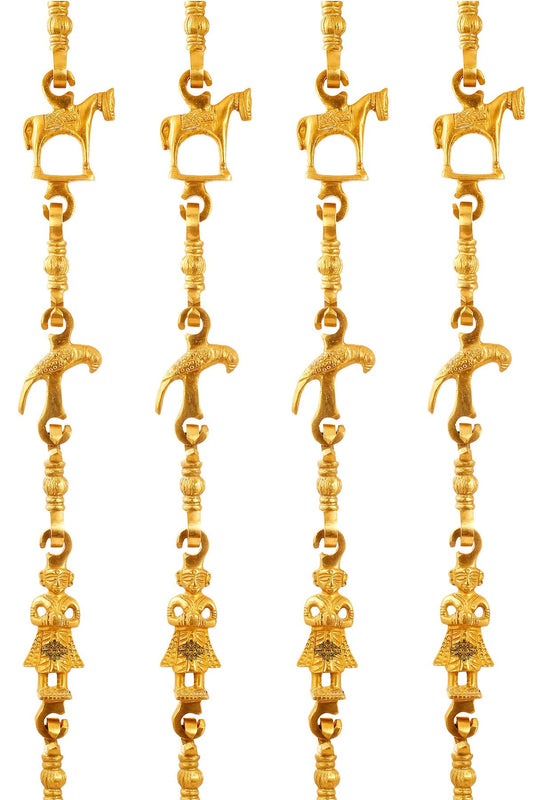 Brass Jhula Chain Horse, Parrot, Men Guard, Rudraksh Design, 193 cm Each, Set of 4
