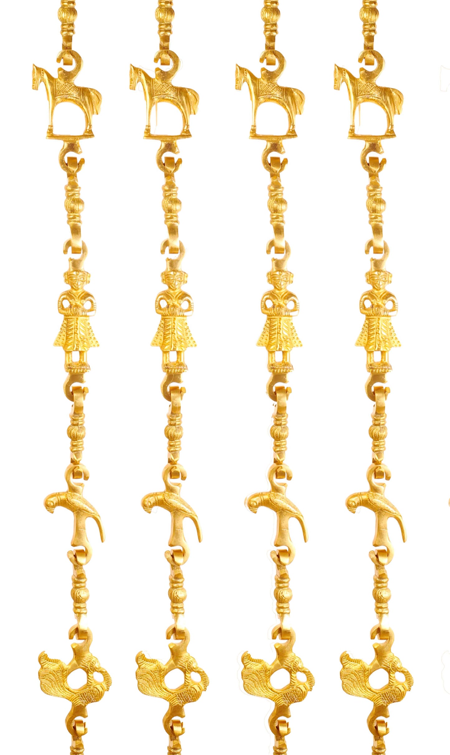 Brass Jhula Chain Horse, Parrot, Men Guard, Peacock,  Rudraksh Design, 193.55 cm Each, Set of 4