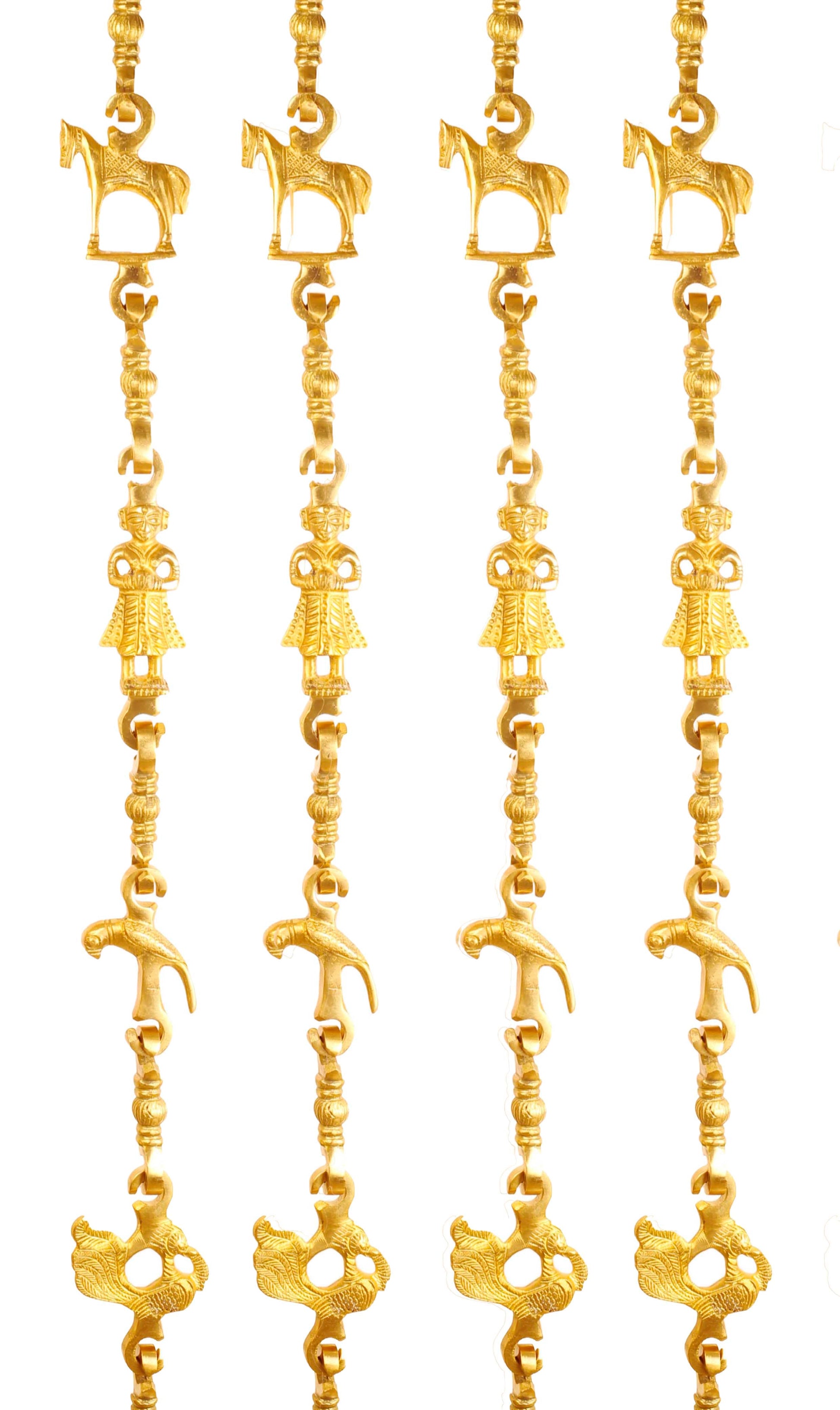 Brass Jhula Chain Horse, Parrot, Men Guard, Peacock,  Rudraksh Design, 193.55 cm Each, Set of 4