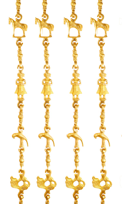 Brass Jhula Chain Horse, Parrot, Men Guard, Peacock,  Rudraksh Design, 193.55 cm Each, Set of 4