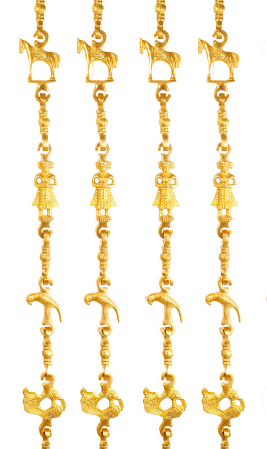 Brass Jhula Chain Horse, Parrot, Men Guard, Peacock,  Rudraksh Design, 193.55 cm Each, Set of 4