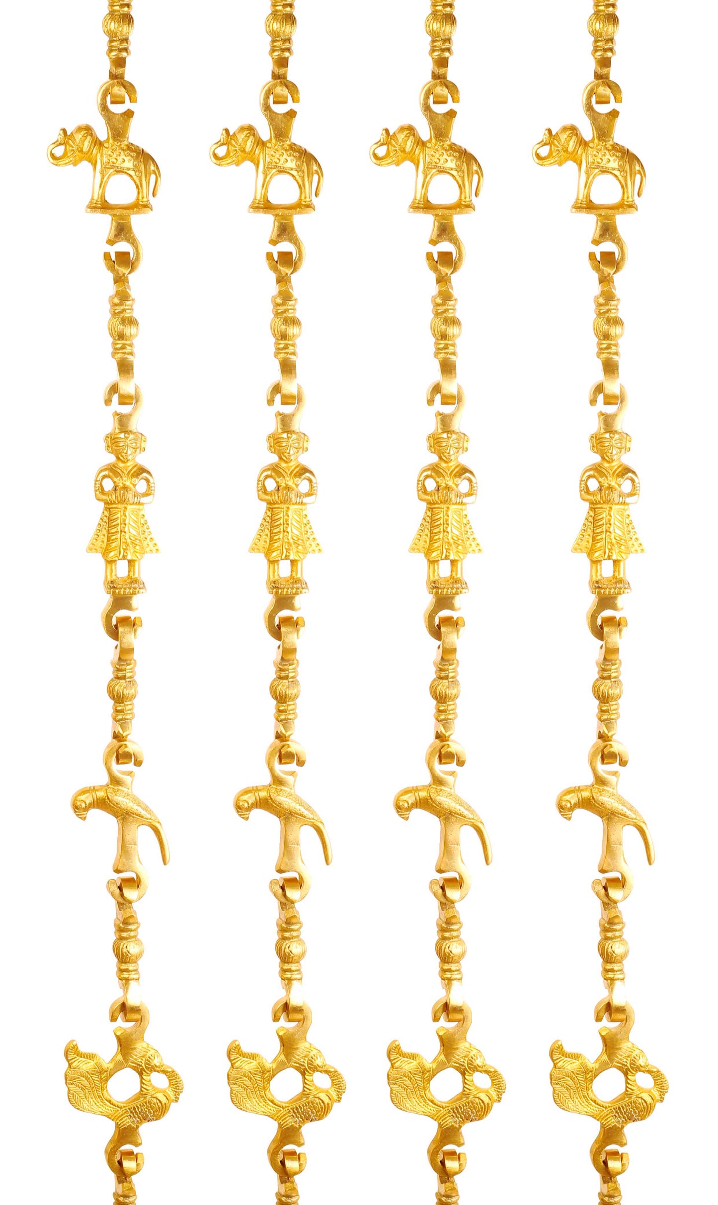 Brass Jhula Chain Elephant, Parrot, Men Guard, Peacock,  Rudraksh Design, 193.55 cm Each, Set of 4