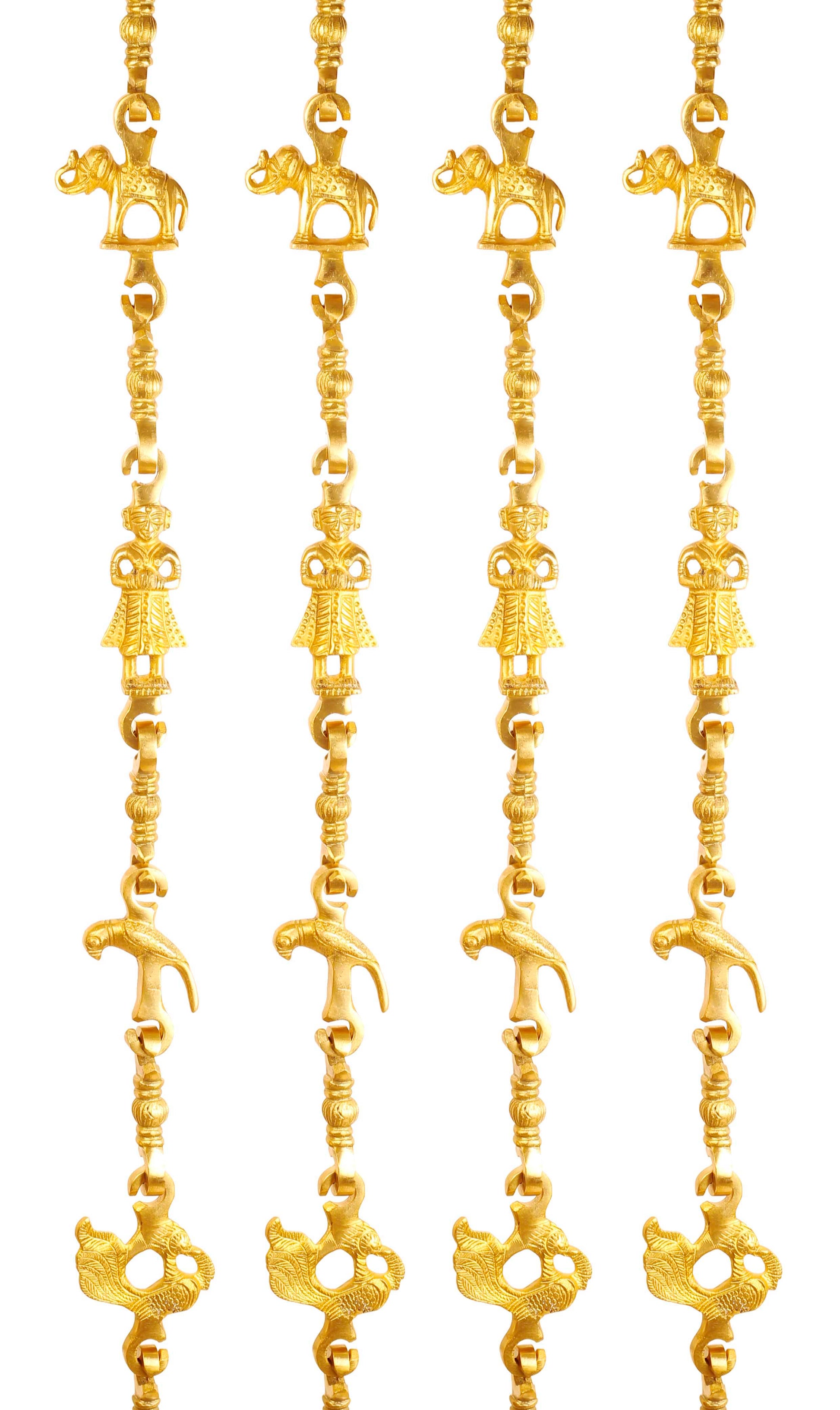 Brass Jhula Chain Elephant, Parrot, Men Guard, Peacock,  Rudraksh Design, 193.55 cm Each, Set of 4