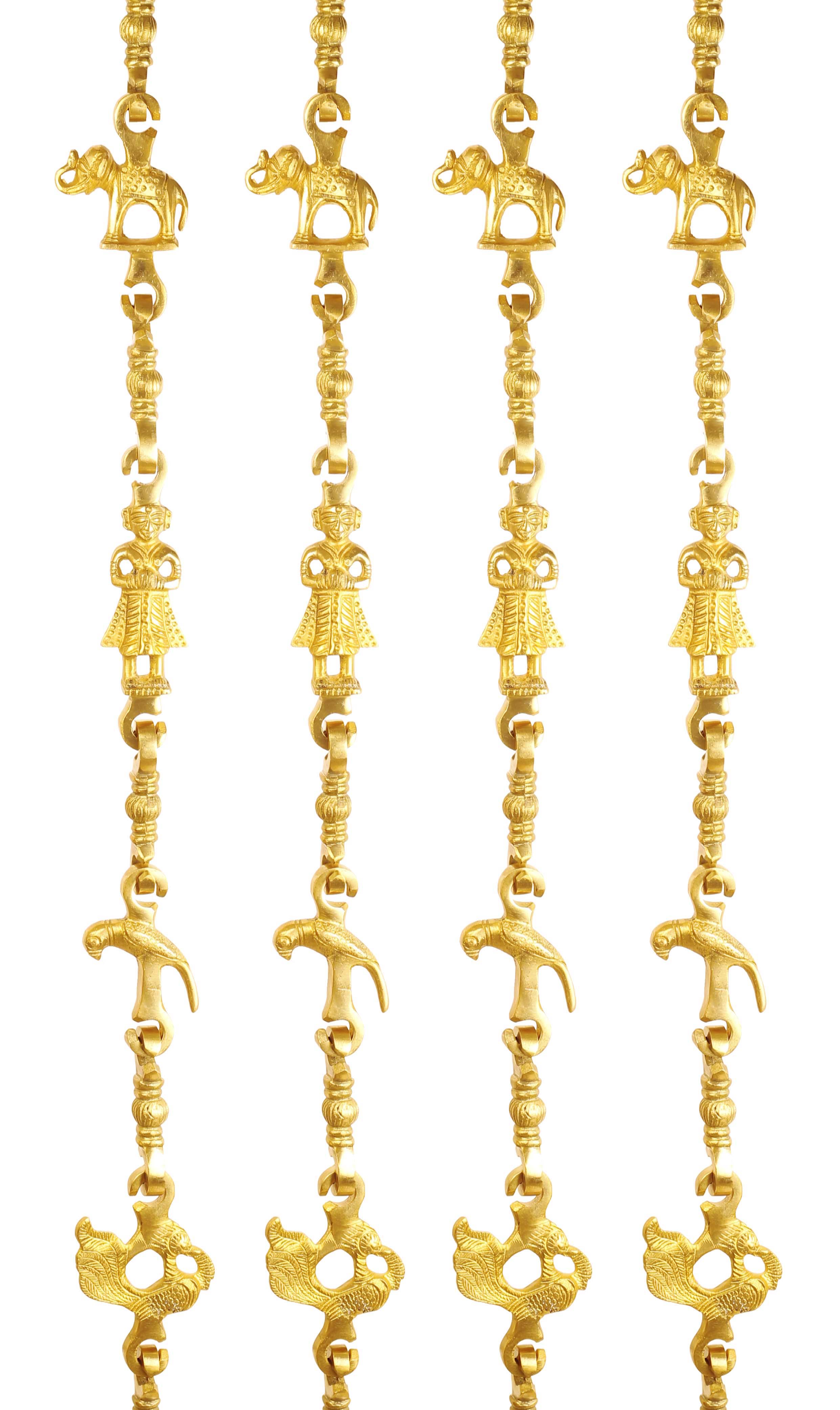 Brass Jhula Chain Elephant, Parrot, Men Guard, Peacock,  Rudraksh Design, 193.55 cm Each, Set of 4