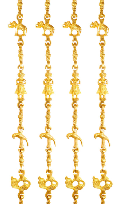 Brass Jhula Chain Elephant, Parrot, Men Guard, Peacock,  Rudraksh Design, 193.55 cm Each, Set of 4