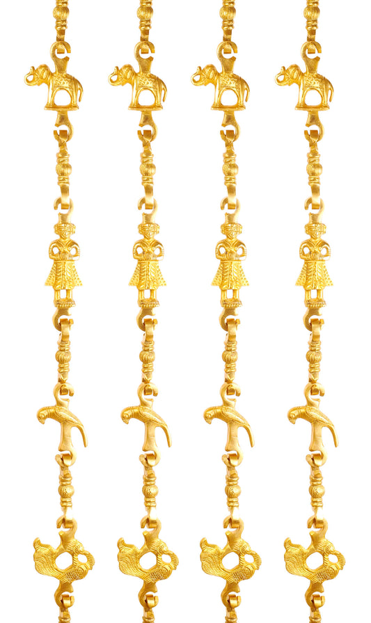 Brass Jhula Chain Elephant, Parrot, Men Guard, Peacock,  Rudraksh Design, 193.55 cm Each, Set of 4