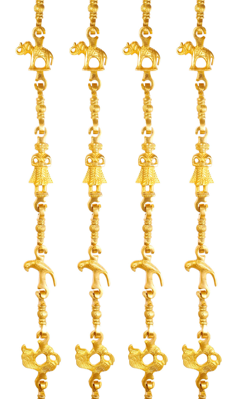 Brass Jhula Chain Elephant, Parrot, Men Guard, Peacock,  Rudraksh Design, 193.55 cm Each, Set of 4