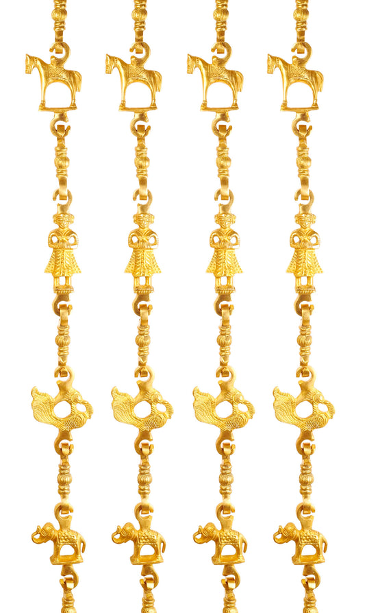 Brass Jhula Chain Horse, Men Guard, Peacock, Elephant, Rudraksh Design, 193.55 cm Each, Set of 4