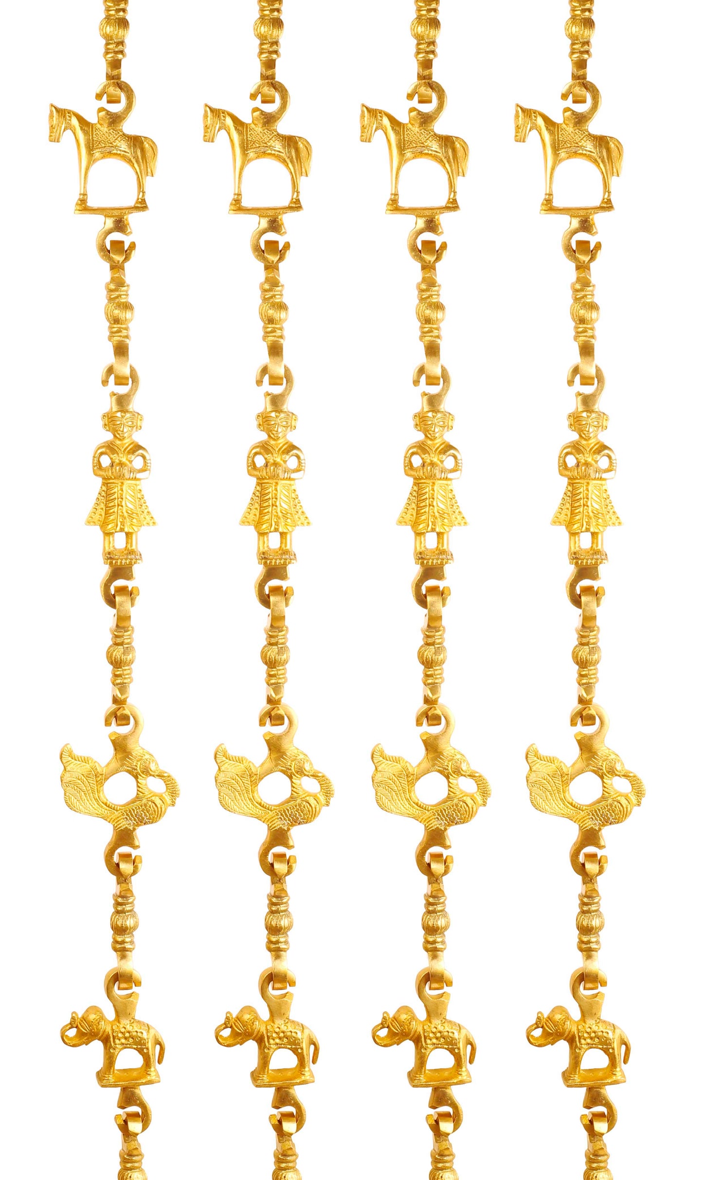 Brass Jhula Chain Horse, Men Guard, Peacock, Elephant, Rudraksh Design, 193.55 cm Each, Set of 4