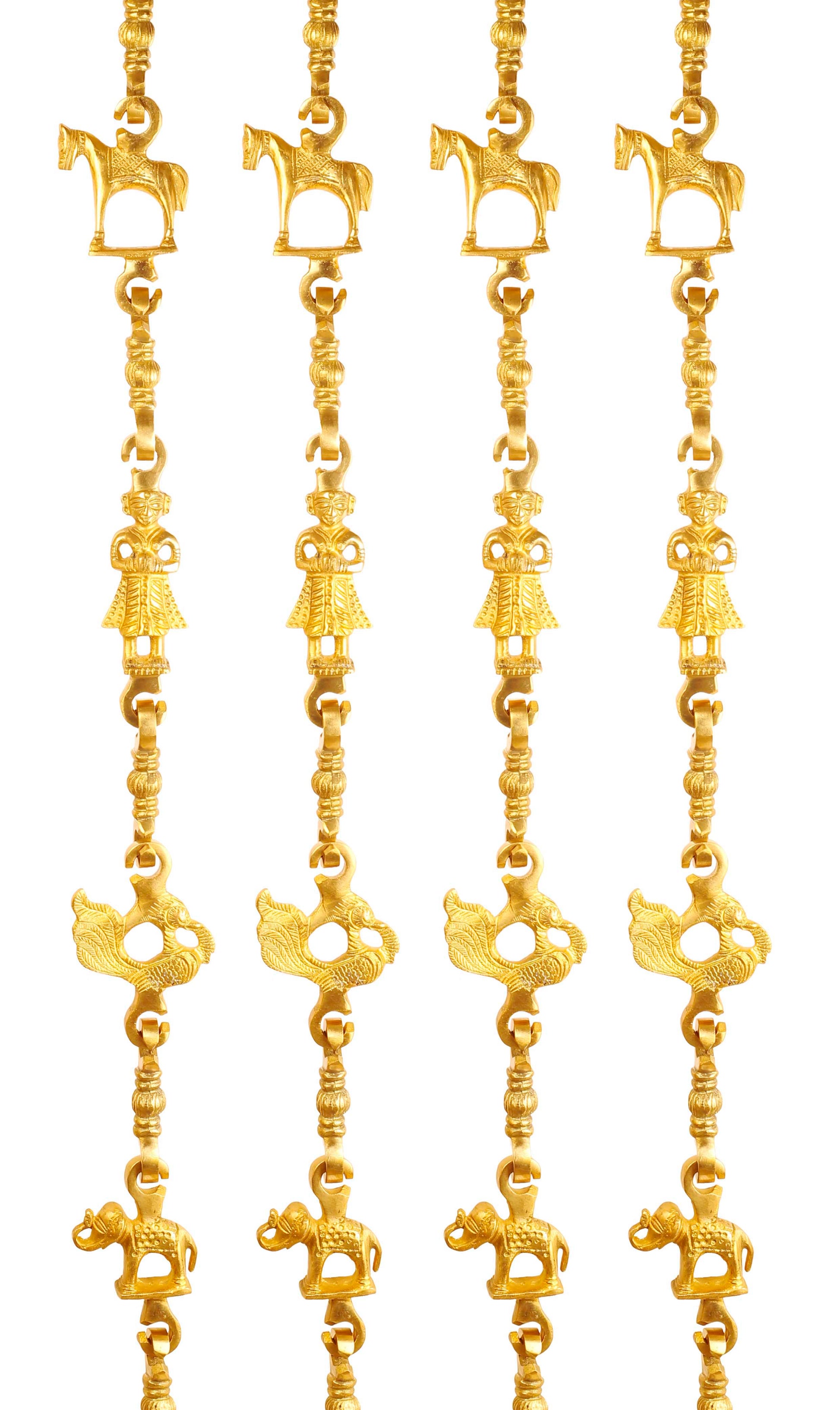 Brass Jhula Chain Horse, Men Guard, Peacock, Elephant, Rudraksh Design, 193.55 cm Each, Set of 4