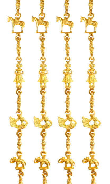 Brass Jhula Chain Horse, Men Guard, Peacock, Elephant, Rudraksh Design, 193.55 cm Each, Set of 4