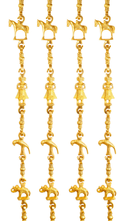 Brass Jhula Chain Horse, Men Guard, Parrot, Elephant,  Rudraksh Design, 189 cm Each, Set of 4